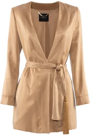 Nenette Kurtki, Kobieta, Żółty, M, Rayon, Złota Kimono Kurtka z Paskiem w Talii