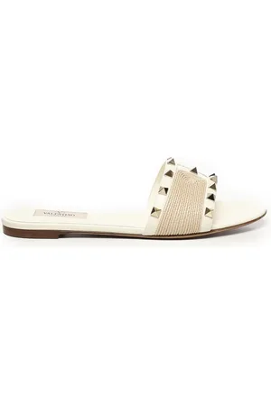 VALENTINO GARAVANI Buty, Kobieta, Biały, 36 EU, Len, Sandaly Studded Ivoire Migdałowy Nosek
