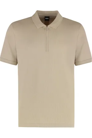 HUGO BOSS Koszulki, Mężczyzna, Beżowy, M, Pikowany Polo Shirt z Rozporkami