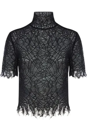 Alexander McQueen Bluzki, Kobieta, Czarny, S, Bawełna, Koronkowy Top Czarny Bawełna Jedwab