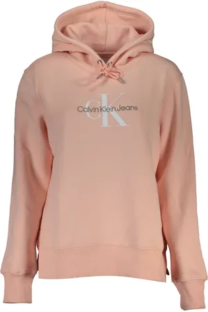 Calvin Klein Bluzy, Kobieta, Różowy, XS, Różowa bluza z kapturem z nadrukiem i haftem