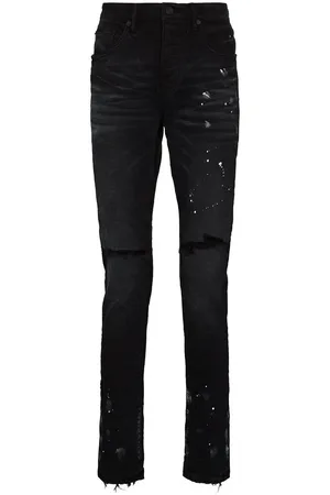 Purple Brand Jeansy, Mężczyzna, Czarny, W32, Czarne Skinny Jeansy z Efektem Rozprysku Farby