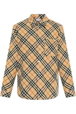 Burberry Koszule, Mężczyzna, Beżowy, L, Wełna, Koszula w kratę z wełny