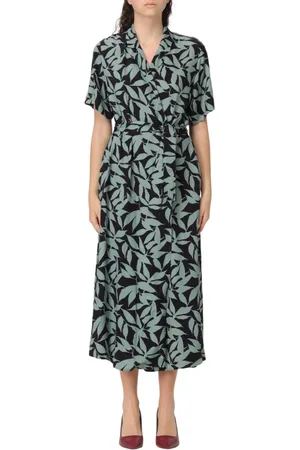 Woolrich Sukienki, Kobieta, Zielony, L, Czerwona Sukienka z Liśćmi Midi