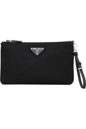Prada Torebki, Kobieta, Czarny, ONE SIZE, Nylon, Nylonowa Torebka na Nadgarstek z Plakietką z Logo