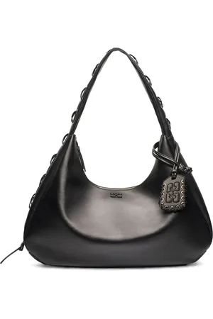 Ganni Torebki, Kobieta, Czarny, ONE SIZE, Czarna torba Hobo z detalami gorsetu