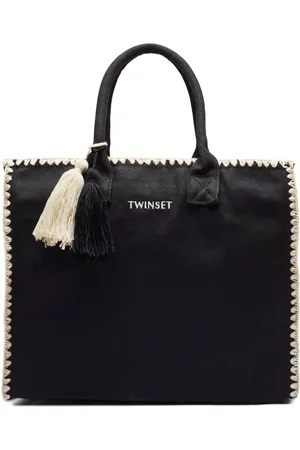 Twin-Set Torebki, Kobieta, Czarny, ONE SIZE, Torba shopper z nadrukiem i haftami