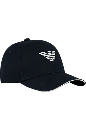 Emporio Armani Akcesoria, unisex, Niebieski, ONE SIZE, Bawełna, Niebieski czapka baseballowa z ikonicznym nadrukiem orła