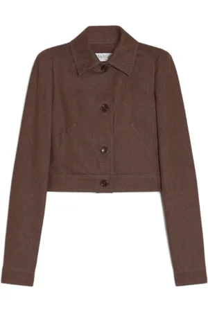 Max Mara Kurtki, Kobieta, brązowy, S, Denim, Brązowa Kurtka Crop z Denimu i Plisami