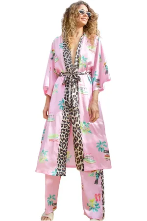 Crās Bluzki, Kobieta, Różowy, L, Poliester, Kimono w hawajskim wzorze