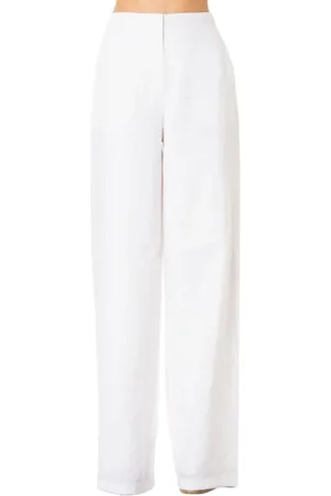 Max Mara Spodnie, Kobieta, Biały, M, Białe lniane spodnie Palazzo