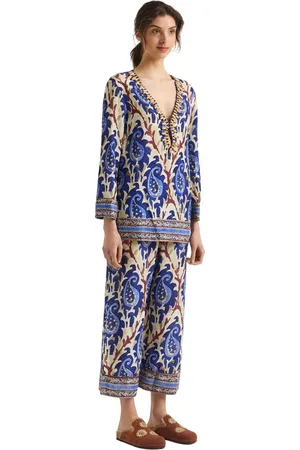 Maliparmi Bluzki, Kobieta, Niebieski, XS, Paisley Kaftan w Niebieskim i Kremowym