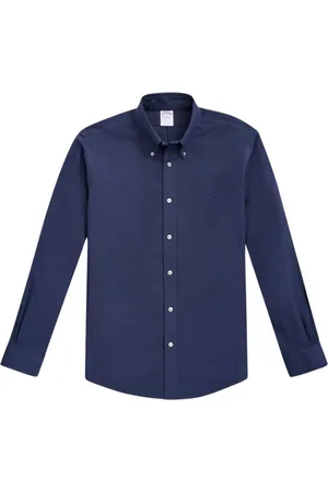 Brooks Brothers Koszule, Mężczyzna, Niebieski, S, Bawełna, Niebieska koszula z bawełny stretch o regularnym kroju, nie wymagająca prasowania, z kołnierzykiem zapinanym na guziki