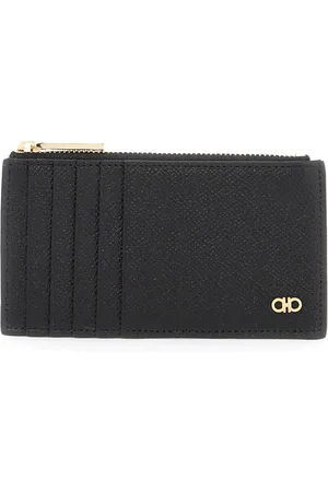 Salvatore Ferragamo Akcesoria, Mężczyzna, Czarny, ONE SIZE, Młotkowany Portfel na Karty z Detalem Gancini