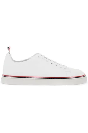 Thom Browne Buty, Mężczyzna, Biały, 44 EU, Skóra, Skórzane sneakersy z trójkolorowym detalem