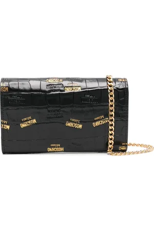 Moschino Torebki, Kobieta, Czarny, ONE SIZE, Portfel z nadrukiem krokodyla i logo łańcucha