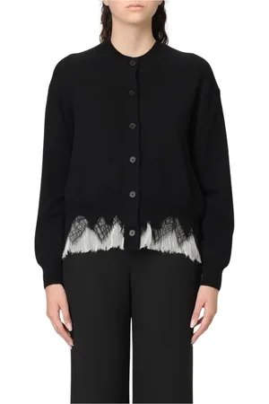 Alexander McQueen Swetry, Kobieta, Czarny, S, Kaszmir, Czarny Sweter z Kaszmiru i Włóczki z Drobniutkim Wzorem