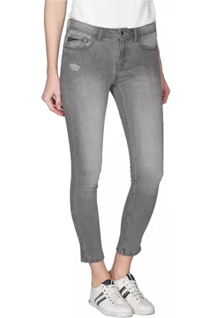 YES ZEE BY ESSENZA Jeansy, Kobieta, Szary, W30, Bawełna, Szare Push-Up Jeggings z Przetartymi Szczegółami