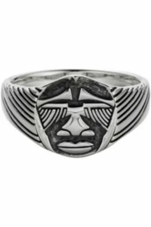 CAÏ Akcesoria, Mężczyzna, Szary, 58 MM, Afrykańska Maska Srebrny Pierścień