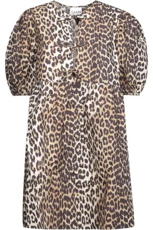 Ganni Sukienki, Kobieta, brązowy, XS, Brązowa Sukienka z Wzorem Leoparda