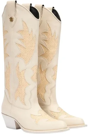 Roberto Cavalli Buty, Kobieta, Beżowy, 40 EU, Woven Leather Texan Botki
