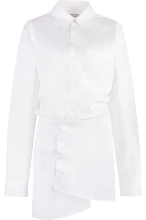 OFF-WHITE Sukienki, Kobieta, Biały, S, Bawełniana sukienka koszulowa z asymetrycznym dołem