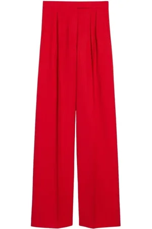 Max Mara Spodnie, Kobieta, Czerwony, XS, Wełna, Czerwone wełniane spodnie z szerokimi nogawkami