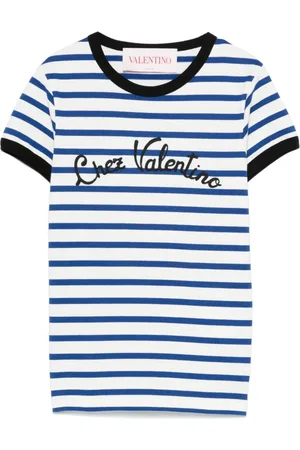 VALENTINO GARAVANI Koszulki, Kobieta, Niebieski, S, Bawełna, T-shirt z haftowanym logo