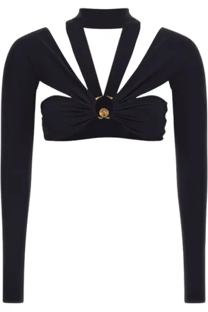 Roberto Cavalli Koszulki, Kobieta, Czarny, M, Złoty Crop Top z Wycięciem na Rękawie