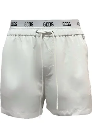 GCDS Stroje kąpielowe, Mężczyzna, Biały, L, Poliester, Biała Essentials Boxer z Czarnym Logo