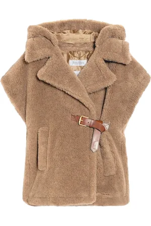 Max Mara Kurtki, Kobieta, brązowy, M, Wełna, Brązowy Bezrękawnik z tkaniny Teddy Cape