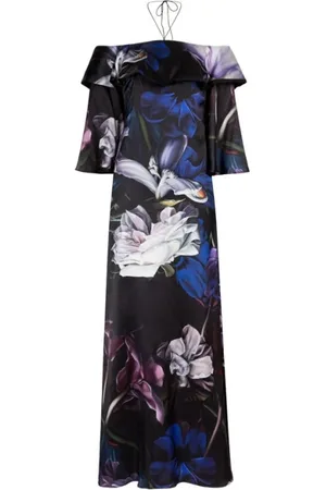 Roberto Cavalli Sukienki, Kobieta, Wielobarwność, M, Kwiatowa Sukienka Maxi z falbanami