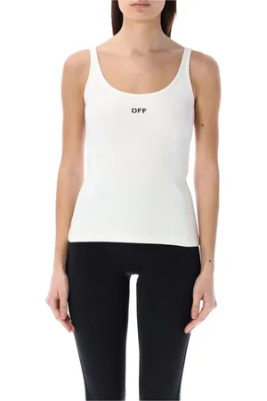 OFF-WHITE Koszulki, Kobieta, Biały, S, Biała Koszulka z żebrem Aw 24