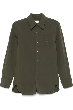 Saint Laurent Bluzki, Kobieta, Zielony, XS, Khaki Koszula z Kieszenią na Piersi