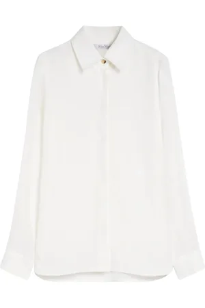 Max Mara Bluzki, Kobieta, Biały, S, Biała lniana koszula z haftem monogramu