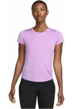 Nike Koszulki, Kobieta, Fioletowy, 4XL, Kobiecy Top Slim Fit z Krótkim Rękawem