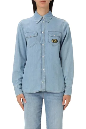 Liu Jo Bluzki, Kobieta, Niebieski, S, Denim, Niebieska Koszula Western Style z Denimu