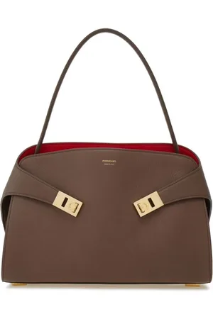 Salvatore Ferragamo Torebki, Kobieta, brązowy, ONE SIZE, Skóra, Torebka z groszkowanej skóry z zapięciem Gancini