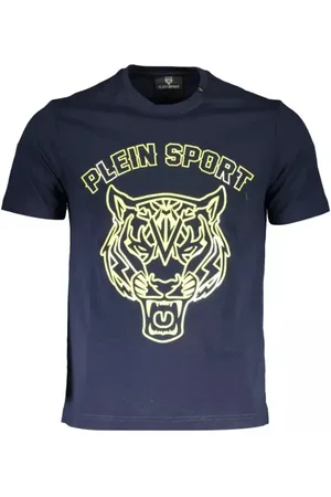 Philipp Plein Koszulki, Mężczyzna, Niebieski, S, Niebieska Bawełniana Koszulka, Krótki Rękaw, O-neck, Nadruk, Logo
