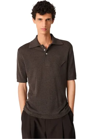 Bottega Veneta Koszulki, Mężczyzna, brązowy, L, Brązowy lniany polo z kieszenią