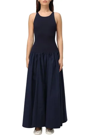 Staud Sukienki, Kobieta, Niebieski, L, Niebieska Elegancka Sukienka Midi A-Linia