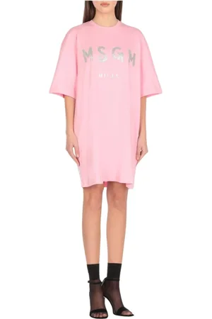 Msgm Sukienki, Kobieta, Różowy, S, Różowa Sukienka Midi z Falbankami