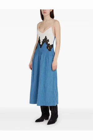 GABRIELA HEARST Sukienki, Kobieta, Niebieski, XS, Niebieska Długa Sukienka z Koronką Elegancki Styl