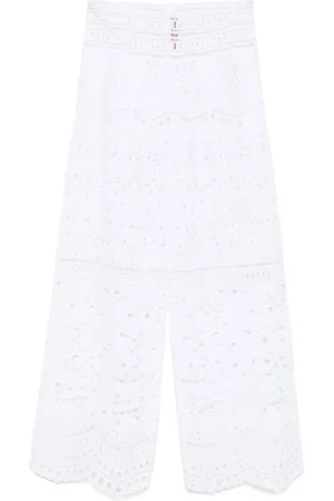 ERMANNO SCERVINO Spodnie, Kobieta, Biały, M, Białe Spodnie z Koronką Wide Leg