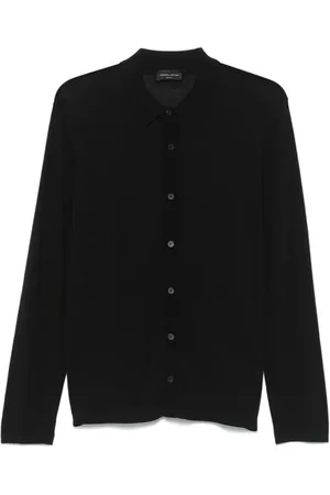 Roberto Collina Swetry, Mężczyzna, Czarny, M, Bawełna, Czarny Bawełniany Polo Shirt