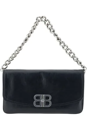 Balenciaga Torebki, Kobieta, Czarny, ONE SIZE, Len, Skórzana torba na ramię z uchwytem łańcuchowym