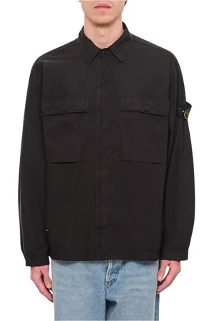 Stone Island Kurtki, Mężczyzna, Czarny, M, Piaskowa Koszula z Długim Rękawem