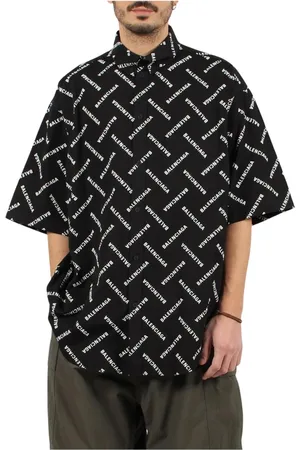 Balenciaga Koszule, Mężczyzna, Czarny, M, Len, Stylowa Koszula z Nadrukiem Logo Mężczyźni Czarna