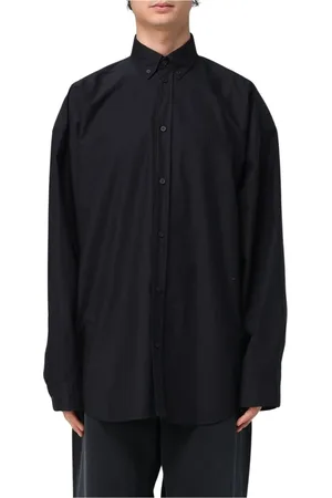 Balenciaga Koszule, Mężczyzna, Czarny, M, Len, Czarna Luźna Koszula z Poplinu