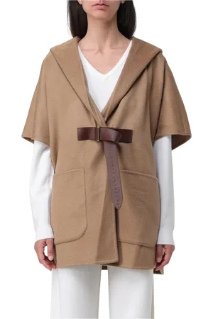 Max Mara Kurtki, Kobieta, brązowy, ONE SIZE, Karmelowy płaszcz z wełny i skóry